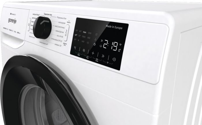 Пральна машина Gorenje фронтальна, 8кг, 1400, A+++, 46,5см, дисплей, інвертор, пара, Wi-Fi, білий