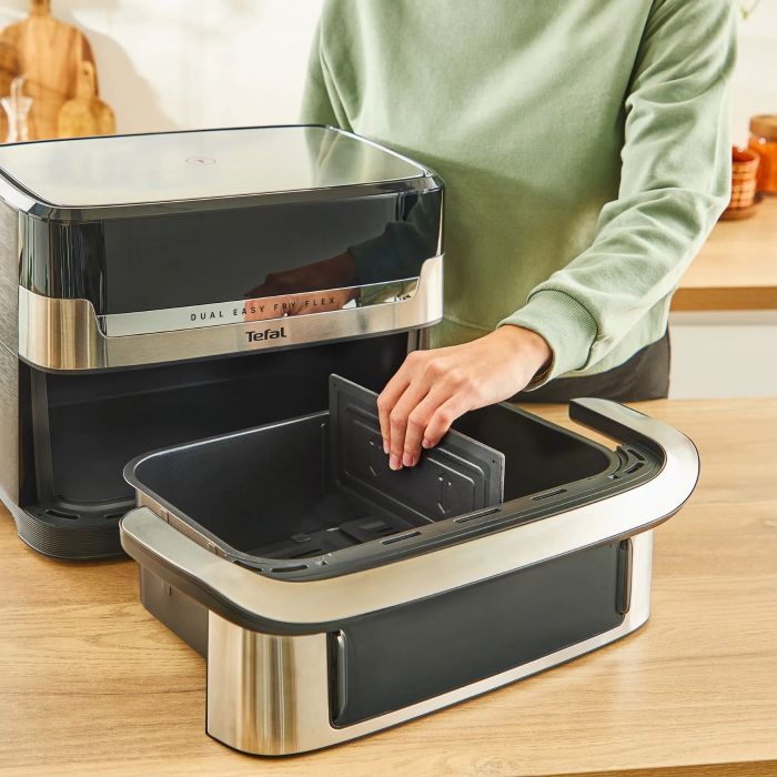 Мультипіч Tefal Dual Easy Fry Flex, 2700Вт, чаша-5.5+3.5л, сенсорне керув., з віконцем, 2 чаши, гриль, пластик, чорний-нерж. сталь