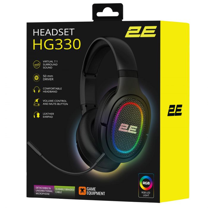 Гарнітура ігрова 2E GAMING HG330, 7.1, USB-A, RGB, 2м, чорний