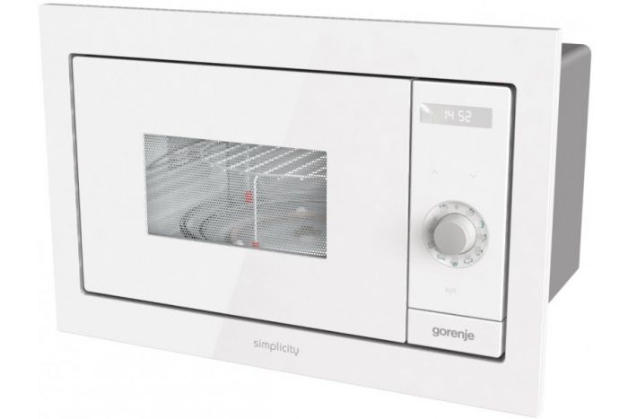 Мікрохвильова піч Gorenje вбудовувана Simplicity, 23л, міх. управл., 900Вт, гриль, дисплей, білий