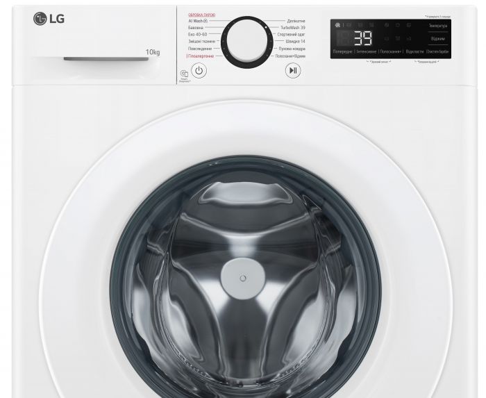 Пральна машина LG фронтальна, 10кг, 1400, A, 57см, дисплей, пара, інвертор, білий