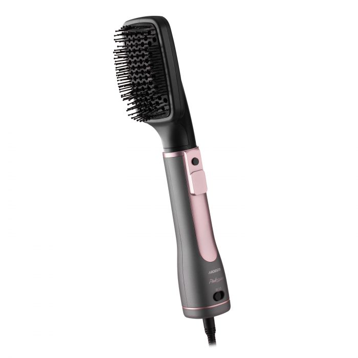 Фен-щітка Ardesto  Brush Pink Touch, 1200Вт, 2 швидкості, 2 темп. режими, LED-дисплей, функція іонізації , 4 насадки, сірий+ рожевий