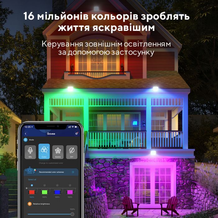 Набір настінних світильників Govee H7060 LED Smart Flood Lights, 4шт, RGBICWW, WI-FI/Bluetooth, чорний Набір настінних світильників Govee H7060 LED Smart Flood Lights, 4шт, RGBICWW, WI-FI/Bluetooth, чорний
