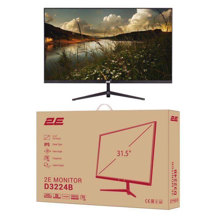 Монітор 2E 31.5" D3224B 2xHDMI, DP, IPS, 2560x1440, 75Hz, 5ms, FreeSync