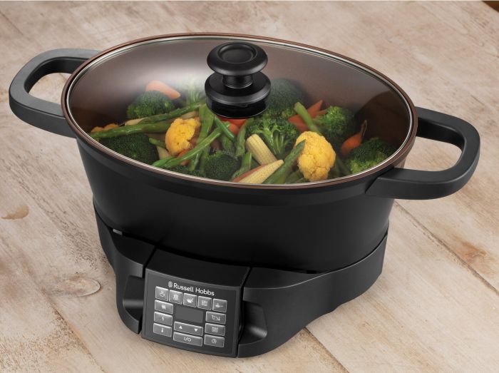 Мультиварка Russell Hobbs GoodToGo, 1000Вт, чаша-6.5л, електронне керув., знімна кришка, кераміка, чорний