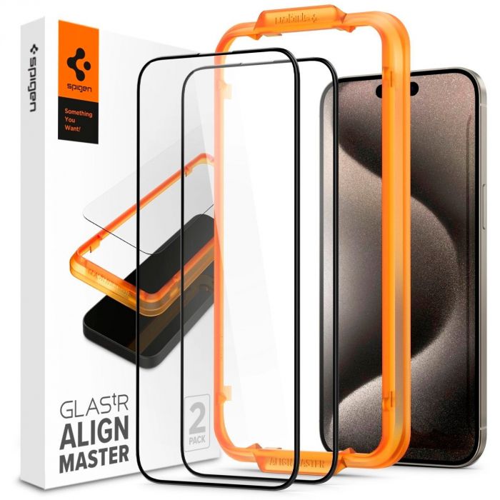 Захисне скло Spigen для iPhone 15, tR AlignMaster FC (2 Pack), Clear