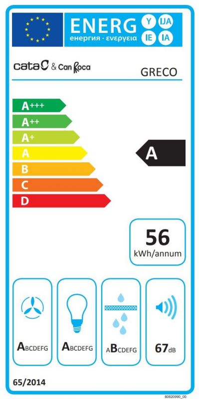 Витяжка похила Cata&Can Roca, 80см, 1400м.куб/год, Greco 80 wh, білий