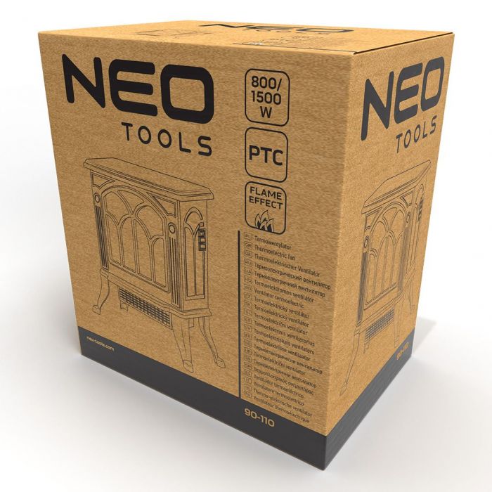 Камін електричний, декоративний Neo Tools, 30м кв, 1500Вт, керамічний нагрів. елемент (PTC), чорний