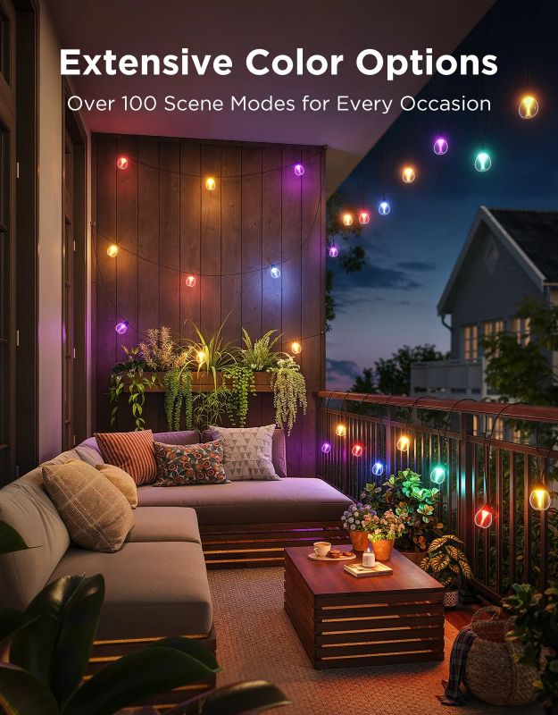 Набір світлодіодних ламп Govee H7025 Outdoor Clear Bulb String Lights, 15м, RGBIC/Warm White, WI-FI/Bluetooth, чорний