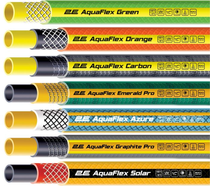 Шланг садовий 2E AquaFlex Solar 1/2" 20м 4 шари 13бар -10+60°C зрошувач конектор адаптер 2в1