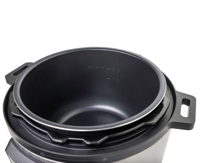 Мультиварка-скороварка Gorenje, 1000Вт, чаша-6л, електронне керув., 8 програм, метал/пластик, чорний-нерж