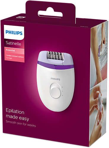 Епілятор Philips Satinelle Essential дисковий, від мережі, пінцет.-20, сух., біло-фіолетовий