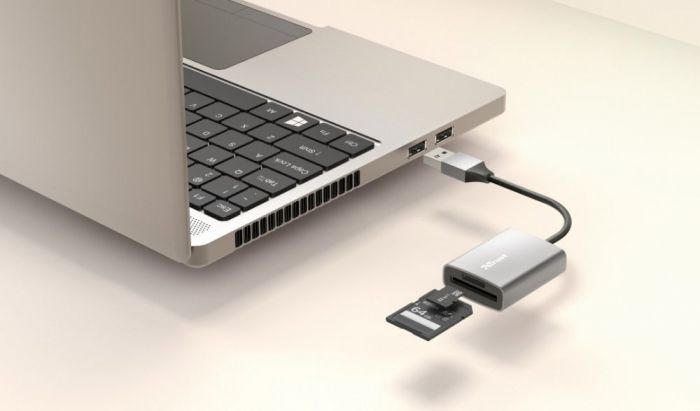 Кардрідер Trust Dalyx USB-A 3.2 > SD/microSD, Алюміній, 0.08м, Сірий