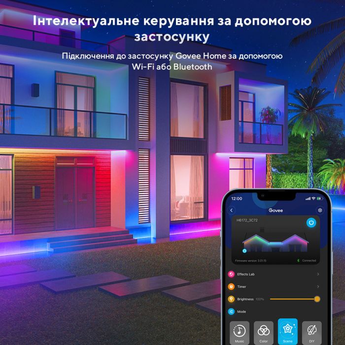 Стрічка світлодіодна розумна Govee H6172 Phantasy Outdoor LED, 10м, RGBIC, WI-FI/Bluetooth, білий