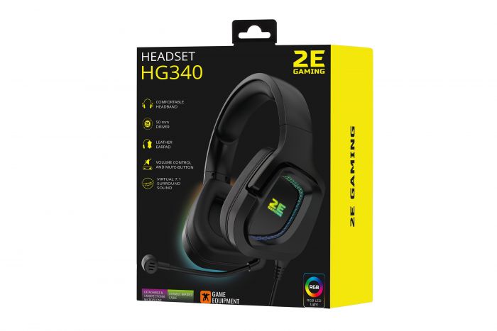 Гарнітура ігрова 2E GAMING HG340, 7.1, USB-A, RGB, 2м, чорний