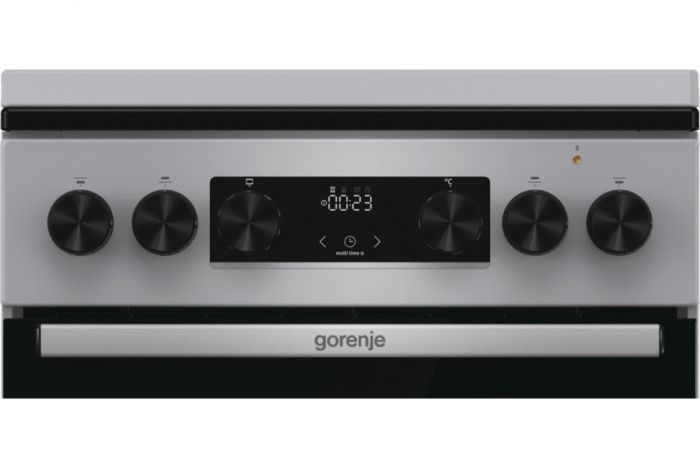 Плита Gorenje комбінована, 62л, 50x60см, метал. кришка, дисплей, емальовані реш, титан
