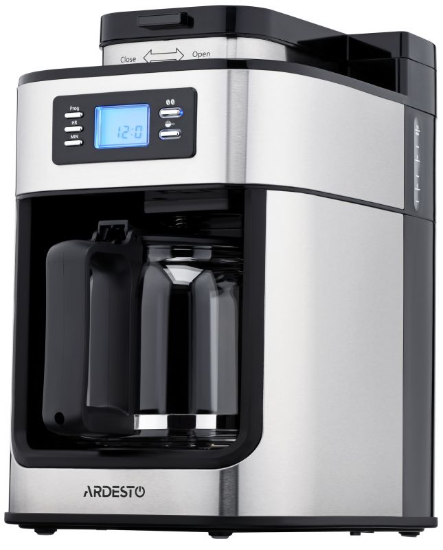 Кавоварка ARDESTO крапельна Steel Collection 1.2л, зерно + мелена, дисплей, сріблясто-чорний