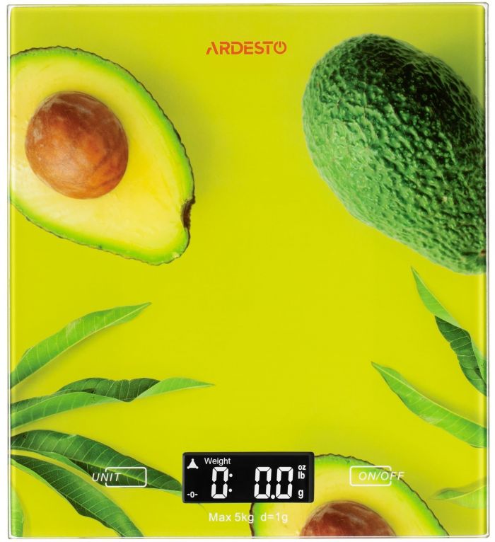 Ваги Ardesto кухонні Avocado, 5кг, AAAx2 в комплекті, скло, багатокольоровий