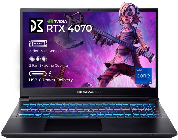 Ноутбук Dream Machines RG4070-16 16FHD+ IPS, Intel i9-14900HX, 32GB, F1TB, NVD4070-8, DOS, чорний