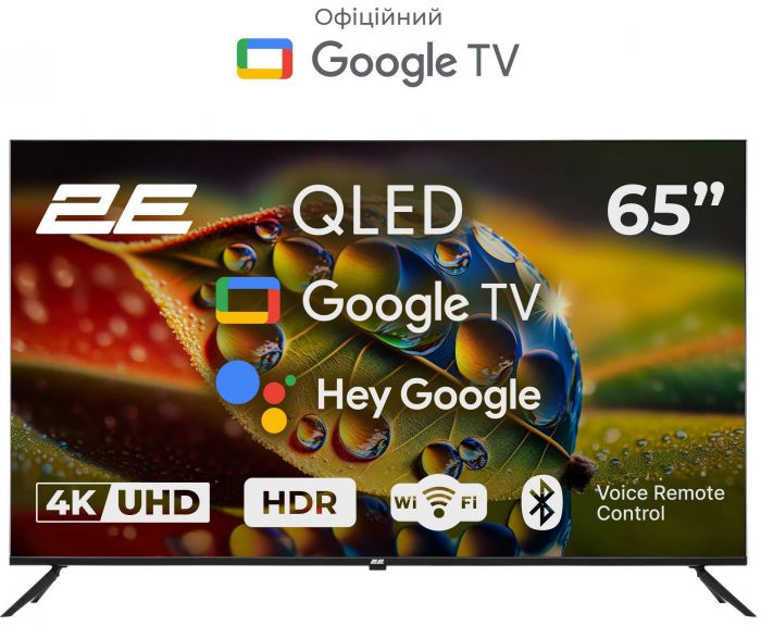Телевізор 65" 2E QLED 4K 60Hz Smart Google TV Black